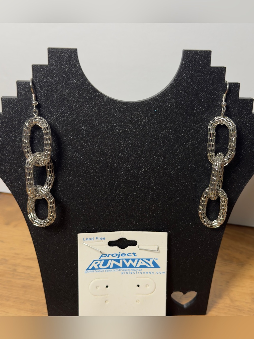 NEW project RUNWAY Silver Textured Double-Link Dangle Earrings Lead Free